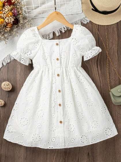 BAESD Girls Square Neck Schiffli Empire Dress