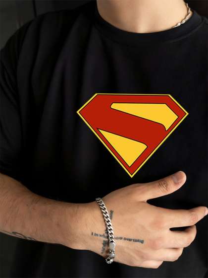 BDSQUARE Men Superman Superhero Printed Round Neck