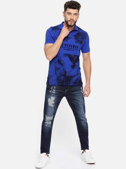 Being Human Clothing Men Blue Printed Polo Collar