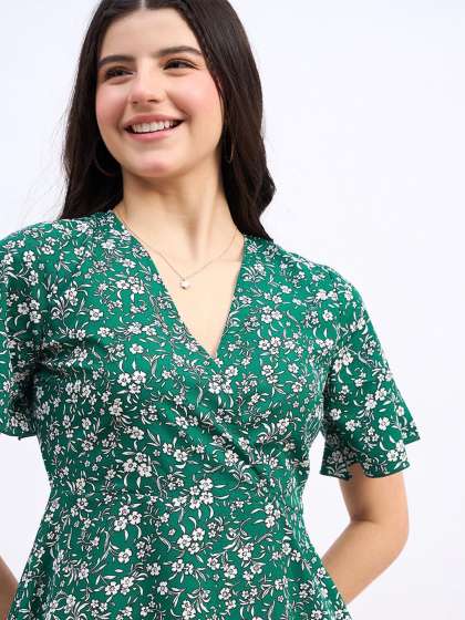 Berrylush Floral Print Ruffled ALine Mini Dress