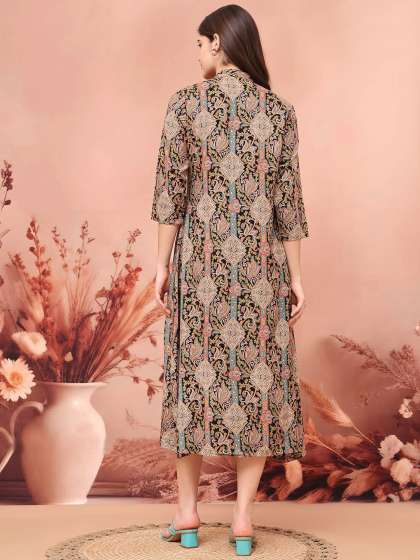 Claura Women Floral Printed ALine Midi Dress