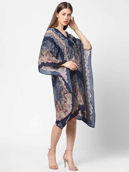 Cloth Haus India Blue White Tribal Kaftan Dress