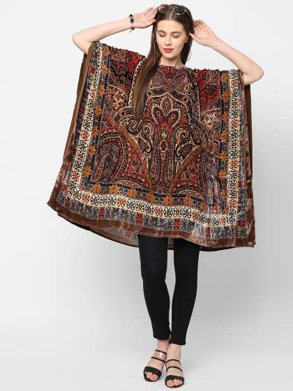 Cloth Haus India Brown Ethnic Motifs Velvet Kaftan
