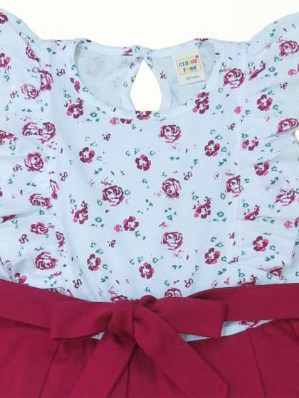 Clothe Funn Girls Floral Printed Cotton Fit Flare