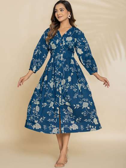 Eco Clothing Floral Print Fit Flare Midi Dress