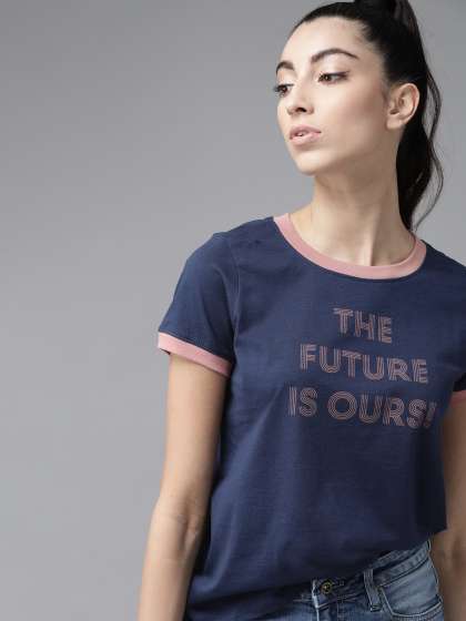 The Roadster Lifestyle Co Women Navy Blue Pure Cot