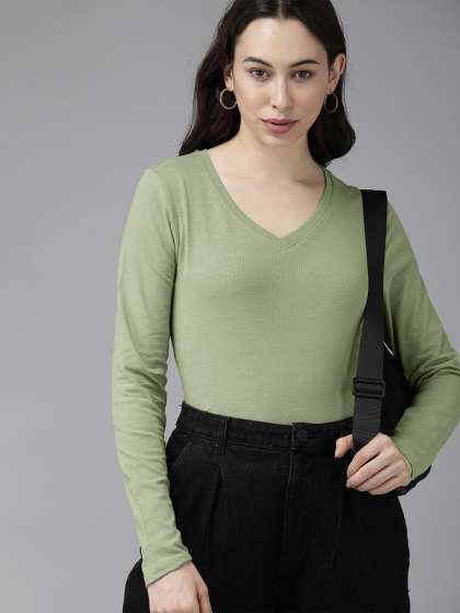 The Roadster Lifestyle Co Women Sea Green VNeck Pu
