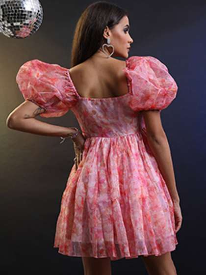 Tokyo Talkies Floral Printed Puff Sleeves Gathered