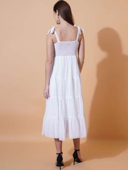 UF White Self Design Shoulder Straps Gathered Geor
