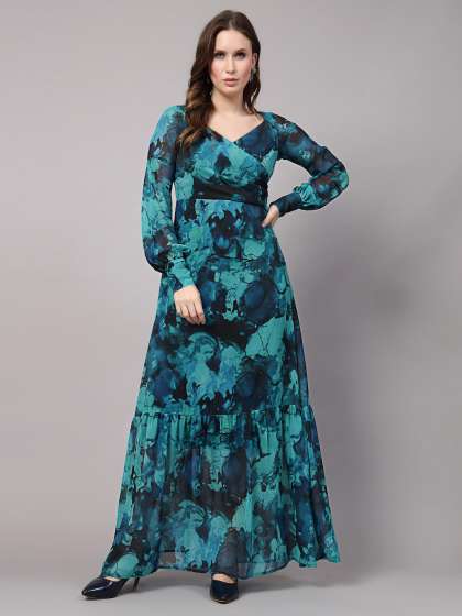 aayu Abstract Printed Sweetheart Neck Cuffed Sleev